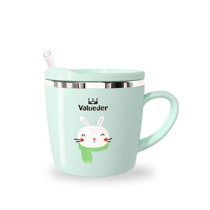 Valueder Kids Learning Cup Baby Trainer Mug for Milk Water Coffee, Hot Chocolate Juice Smoothies, 7oz, Bunny Tiffany - Image 1